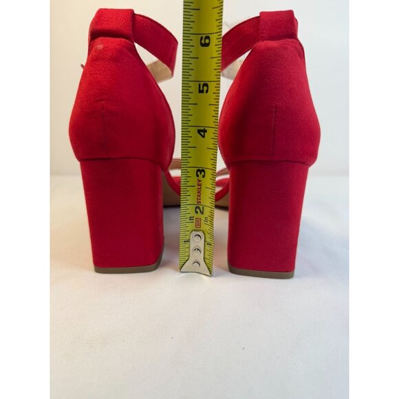Torrid Two Strap Womens Size 10.5W Red Suede Open Toe Heeled Sandals Shoes - Picture 9 of 16